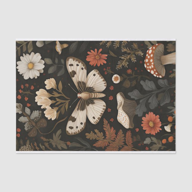 Papel De Seda Hongos y flores otoñales Caen Desnudos (Anverso)