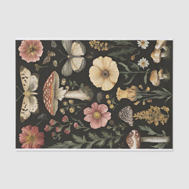 Papel De Seda Hongos y flores otoñales Caen Desnudos (Anverso)