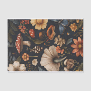 Papel De Seda Hongos y flores otoñales Caen Desnudos