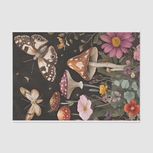 Papel De Seda Hongos y flores otoñales Caen Desnudos (Anverso)