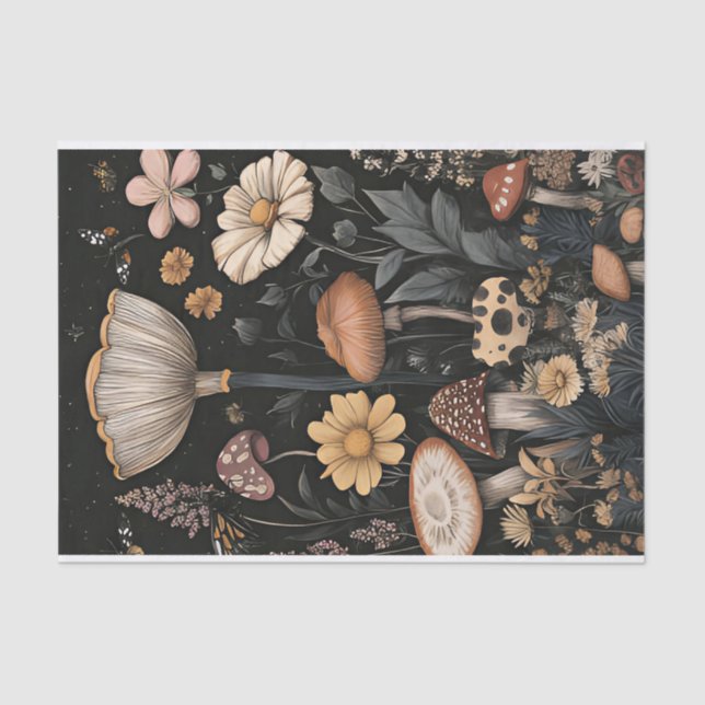 Papel De Seda Hongos y flores otoñales Caen Desnudos (Anverso)