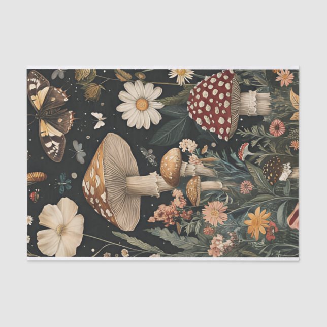 Papel De Seda Hongos y flores otoñales Caen Desnudos (Anverso)