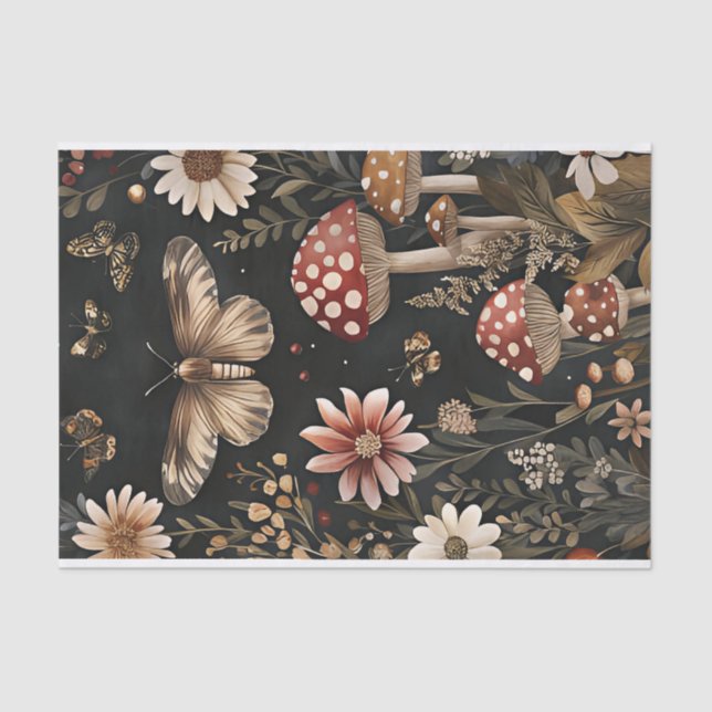 Papel De Seda Hongos y flores otoñales Caen Desnudos (Anverso)