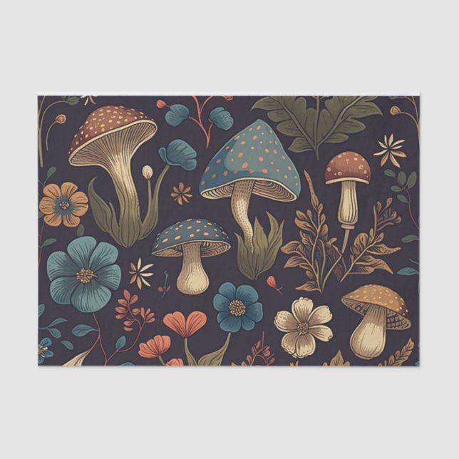 Papel De Seda Hongos y flores retro (Anverso)