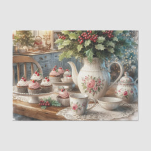 Papel De Seda Hora del té de Navidad con cupcakes 