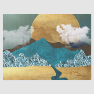Papel De Seda Horizonte dorado con montañas azules