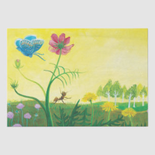 Papel De Seda Hormiga y mariposa en el prado de flores silvestre