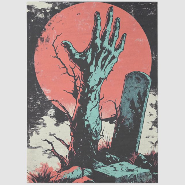 Papel De Seda Horror Comic Zombie Graveyard Decoupage (Anverso)