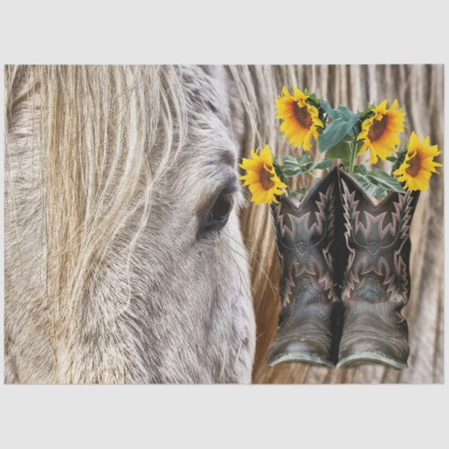 Papel De Seda Horse Cowboy Boots Sunflowers  (Anverso)