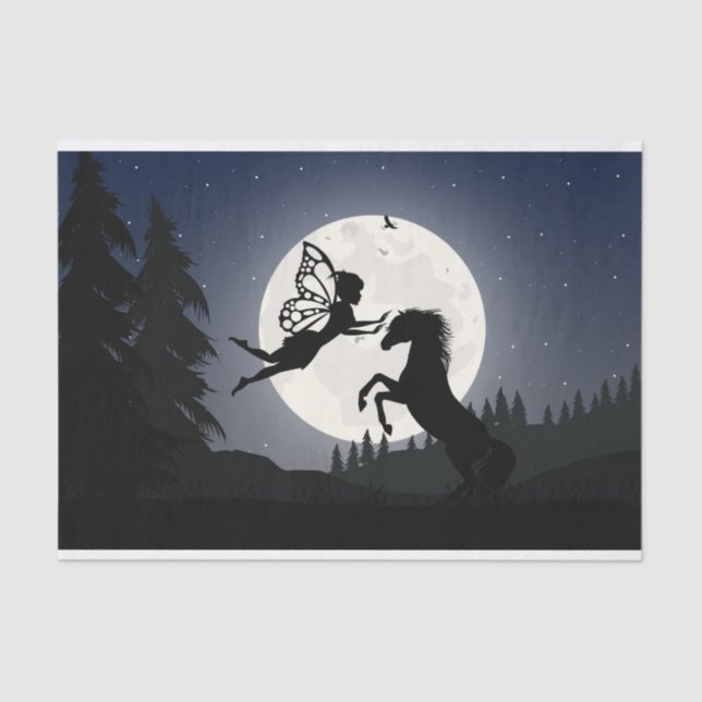 Papel De Seda Horse Fairy Silhouette Moon Forest Hill Decoupage (Anverso)