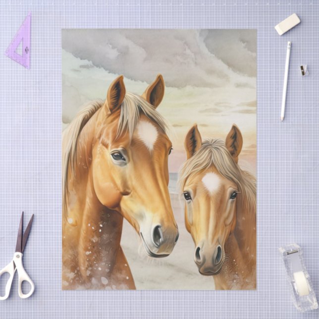 Papel De Seda Horses Sunset Beach Scene Background (Artesanía)