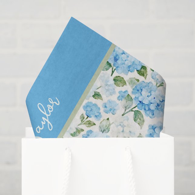 Papel De Seda Hortensia Azul Acuarela Nombre Floral (Bolsa de regalo)