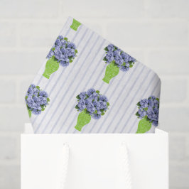 Papel De Seda Hortensia Azul Jarrón Verde Floral Costero