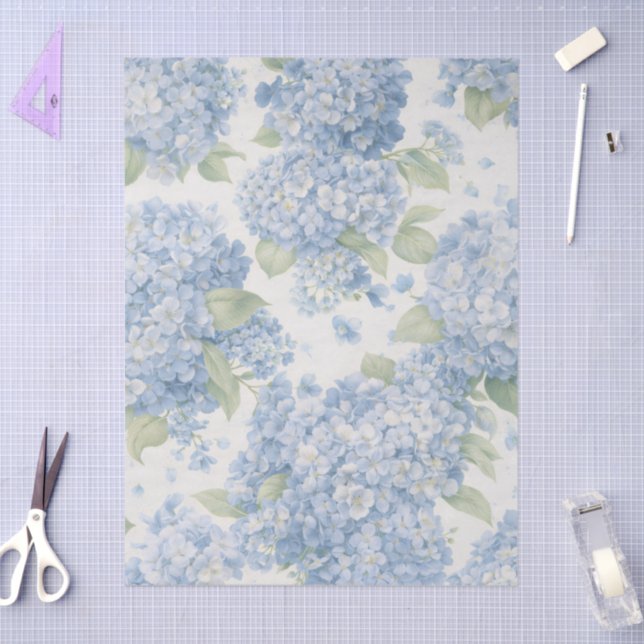 Papel De Seda Hortensia Floral Azul Elegante (Artesanía)