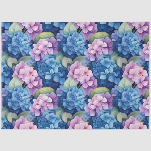 Papel De Seda Hortensias azules rosadas decoupage  (Anverso)