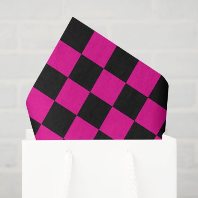 Papel De Seda Hot Pink and Black  Checkered Print  (Bolsa de regalo)