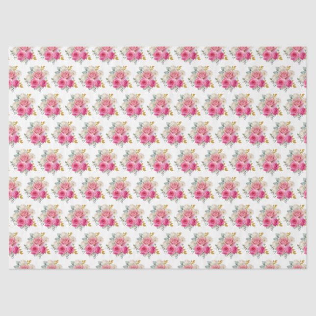 Papel De Seda Hot Pink and Gold Elegant Flowers (Anverso)