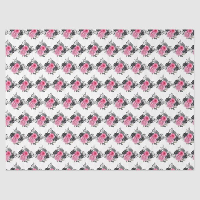 Papel De Seda Hot Pink and Silver Elegant Flowers (Anverso)