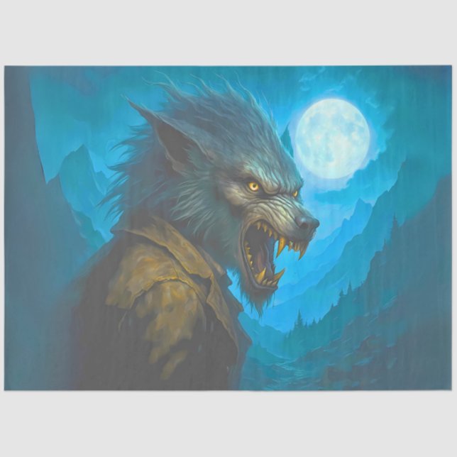 Papel De Seda Howling Werewolf Under Full Moon Gothic Halloween (Anverso)