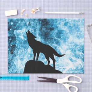 Papel De Seda Howling Wolf Winter humo azul de nieve Resumen