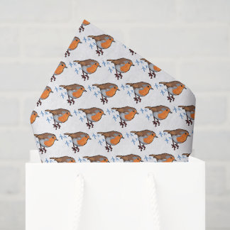 Papel De Seda Huellas De Invierno De Petirrojo Navideño Mono