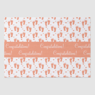 Papel De Seda Huellas y corazones anaranjados del bebé
