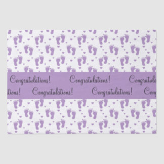 Papel De Seda Huellas y corazones de bebé morado