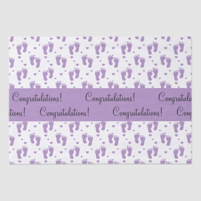 Papel De Seda Huellas y corazones de bebé morado (Anverso)