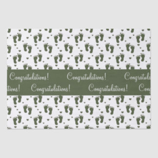 Papel De Seda Huellas y corazones del bebé del verde caqui