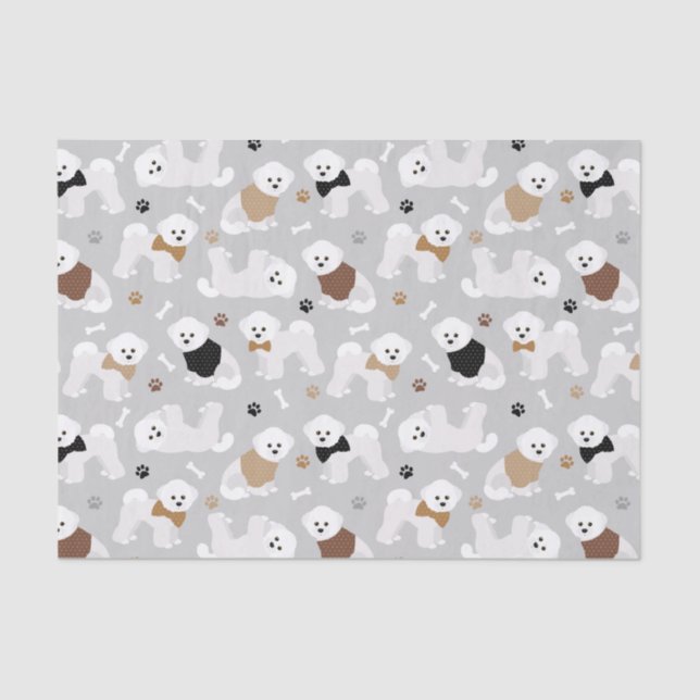 Papel De Seda Huesos de Bichon Frise y gris (Anverso)