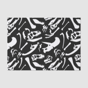 Papel De Seda Huesos de dinosaurio (blanco y negro)