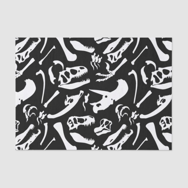 Papel De Seda Huesos de dinosaurio (blanco y negro)  (Anverso)