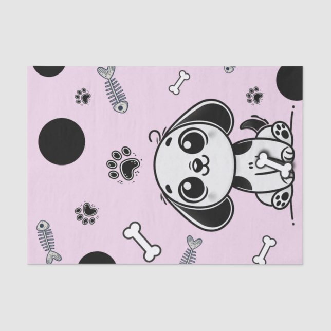 Papel De Seda Huesos de peces rosados y negros Cachorro de cumpl (Anverso)