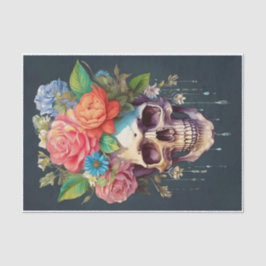 Papel De Seda Huesos y Flores, Calavera y Flores de Jardín
