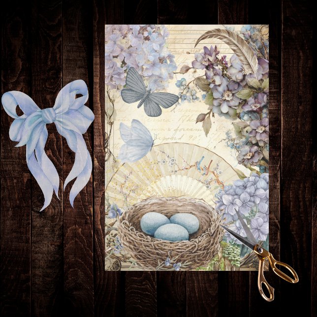 Papel De Seda Huevos de aves de época y hidrangea de plumas de n (Subido por el creador)