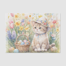 Papel De Seda Huevos de Pascua Tulipanes y Gato Lindo 
