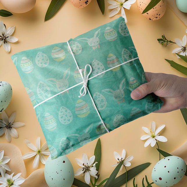 Papel De Seda Huevos de Pascua verdes (Vintage green retro Easter eggs Tissue Paper)