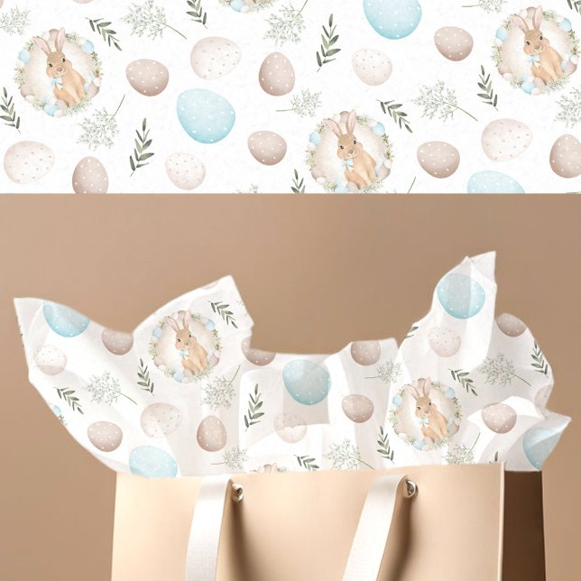 Papel De Seda Huevos de Pascua y Patrón de conejito Pastel Blanc (Easter Eggs & Bunny Pattern Pastel White Tissue Paper)