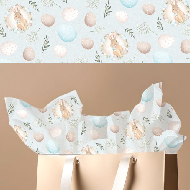 Papel De Seda Huevos de Pascua y patrón de conejo azul (Easter Eggs & Bunny Pattern Blue Tissue Paper)
