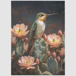 Papel De Seda Hummingbird en un Cactus floreciente