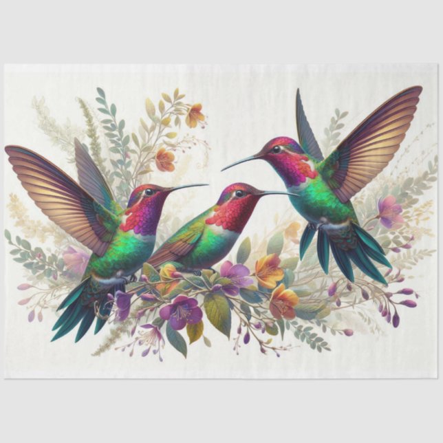 Papel De Seda Hummingbird Floral Fauna Decoupage (Anverso)