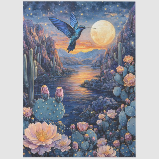 Papel De Seda Hummingbird Scene Southwestern Night (Anverso)