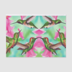 Papel De Seda Hummingbirds con flores y alegría acuática