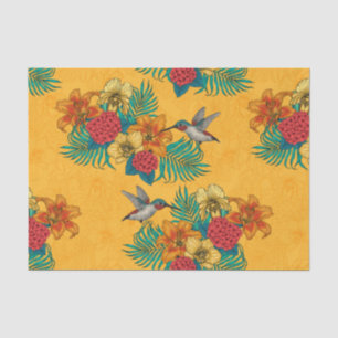 Papel De Seda Hummingbirds y el ramo tropical amarillo
