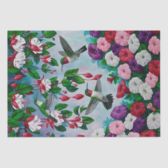 Papel De Seda Hummingbirds y Flores (Anverso)