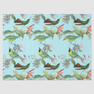 Papel De Seda Hummingbirds y Flores en un desenlace verde claro