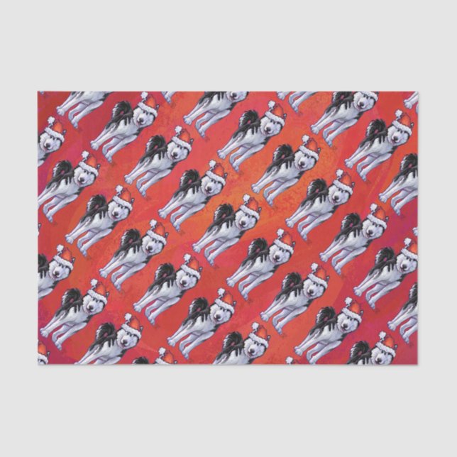 Papel De Seda Husky en Santa Hat en rojo (Anverso)