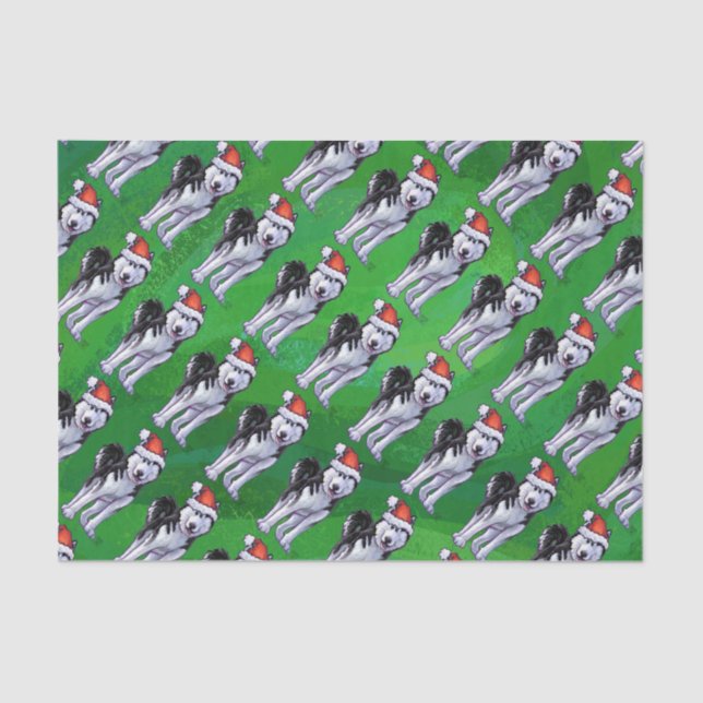 Papel De Seda Husky festivo en Santa Hat en Green (Anverso)