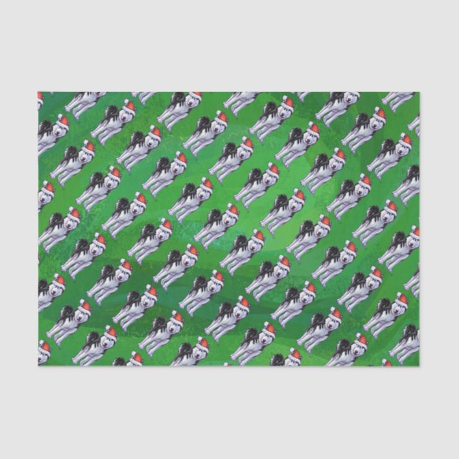 Papel De Seda Husky festivo en Santa Hat en Green (Anverso)