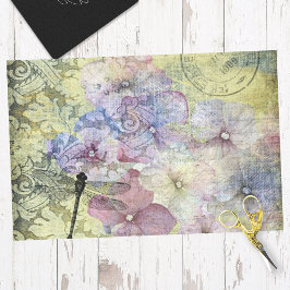 Papel De Seda Hydrangea Dragonfly Postmark Ephemera Decoupage